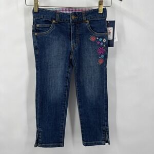 Hartstrings Girls Embroidered Flowers Adjustable Jeans Size 7 Boho Hippie NWT